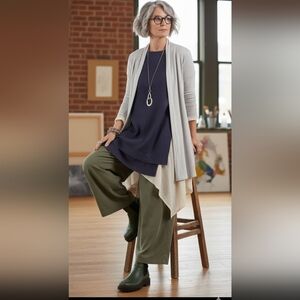 J.Jill Open Front Cardigan L Light Gray Rayon Spandex Lagenlook Cozy Artsy